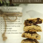 stack of perfect soft and chewy chocolate chip cookies with ingredients list