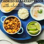 Chorizo Breakfast Tacos with Cilantro Lime Crema Pinterest Pin.